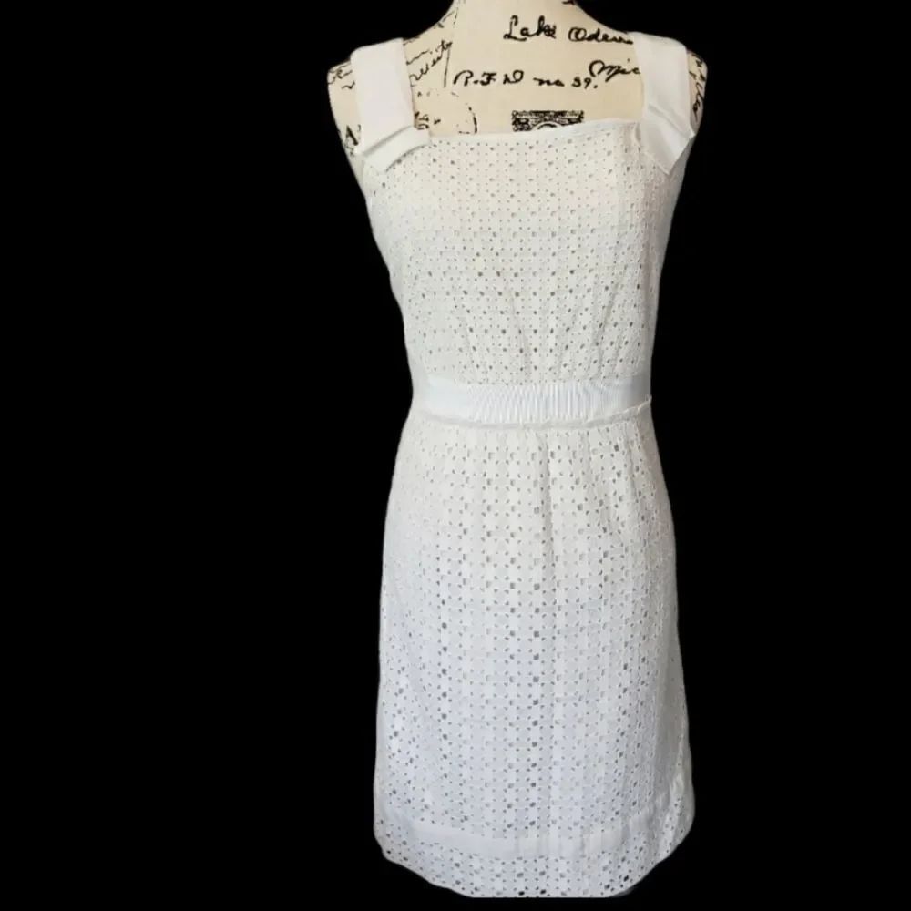 Tahari White Eyelet Overlay Sheath Dress